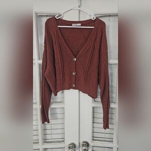 Arizona Cropped Button Cardigan – Soft Orange Knit, Fall Layering Sweater